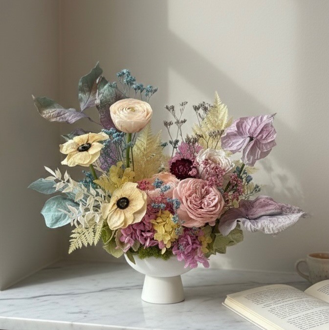 ANNA collection with preserved peony, ranunculus, anemones, anturiums