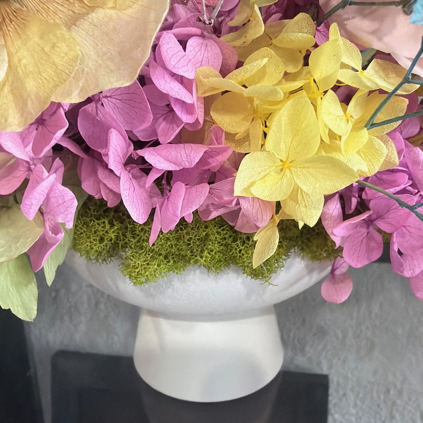 ANNA collection with preserved peony, ranunculus, anemones, anturiums in ceramic vase