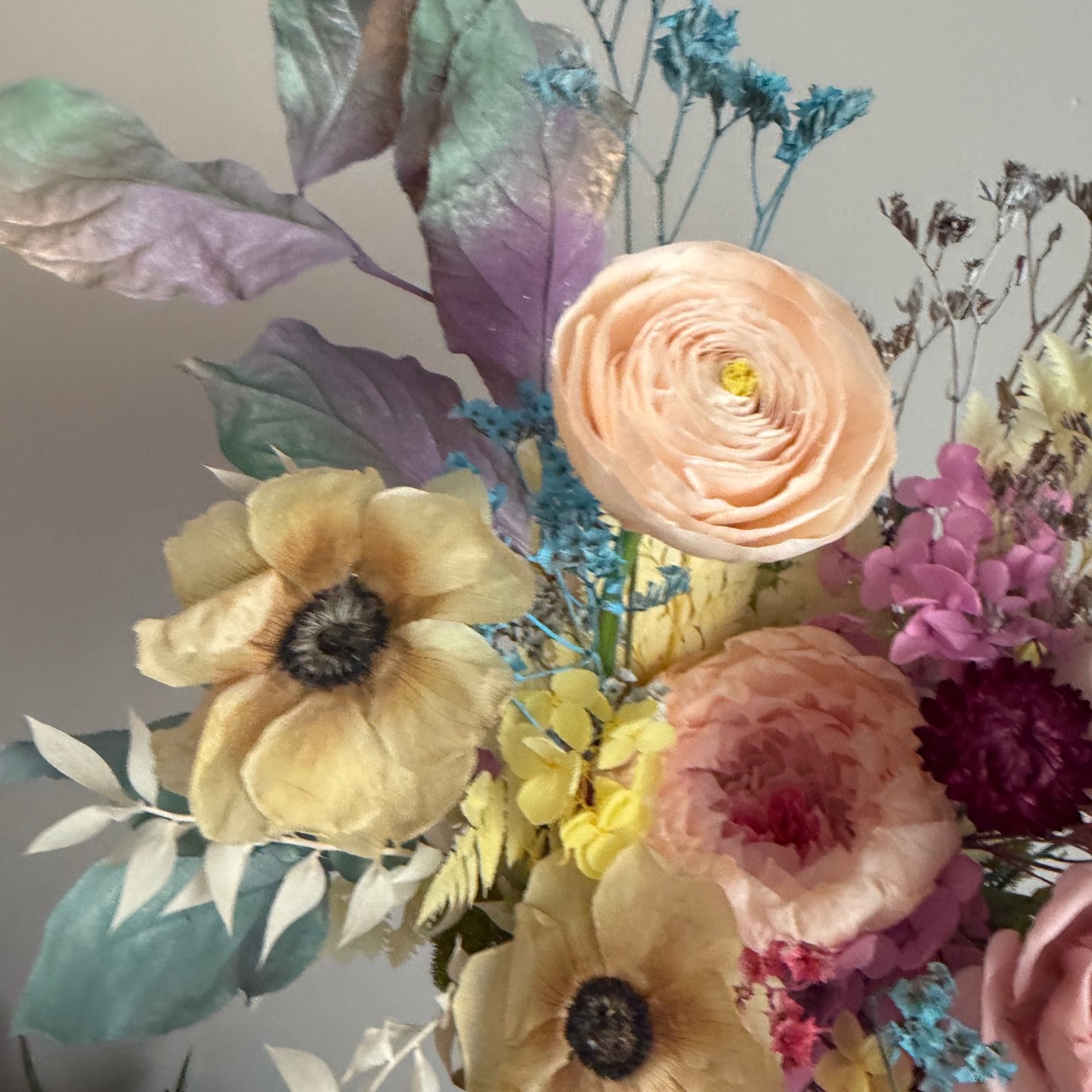 ANNA collection with preserved peony, ranunculus, anemones, anturiums in ceramic vase