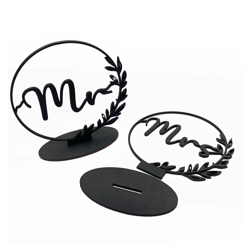 Mr & Mrs Black Painted Natural Wood Signs – wedding table signs,