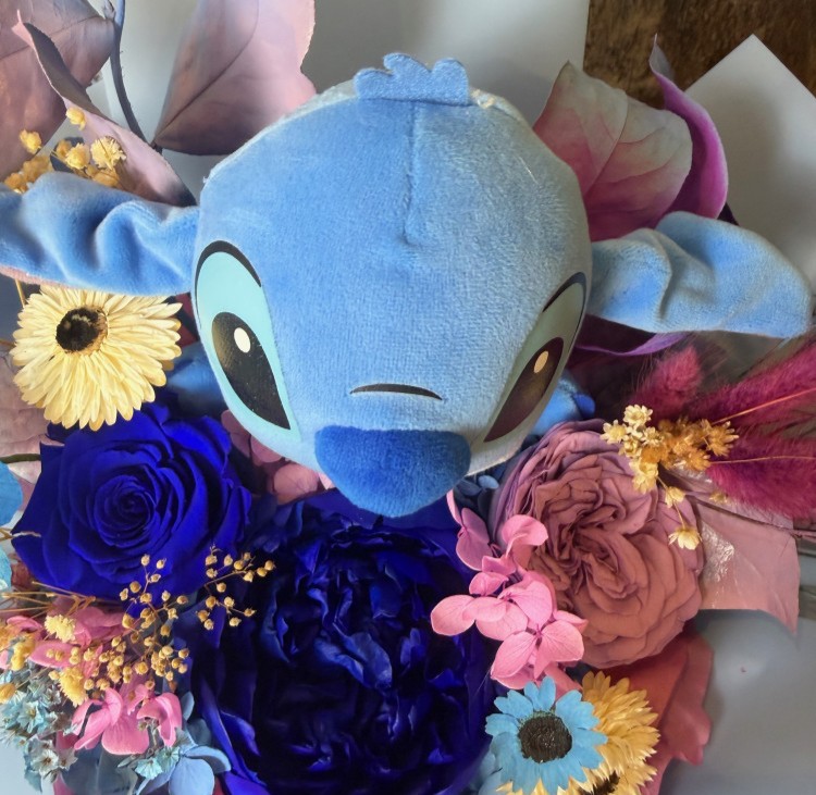 Preserved Blue Peony Bouquet With Stitch Plush 