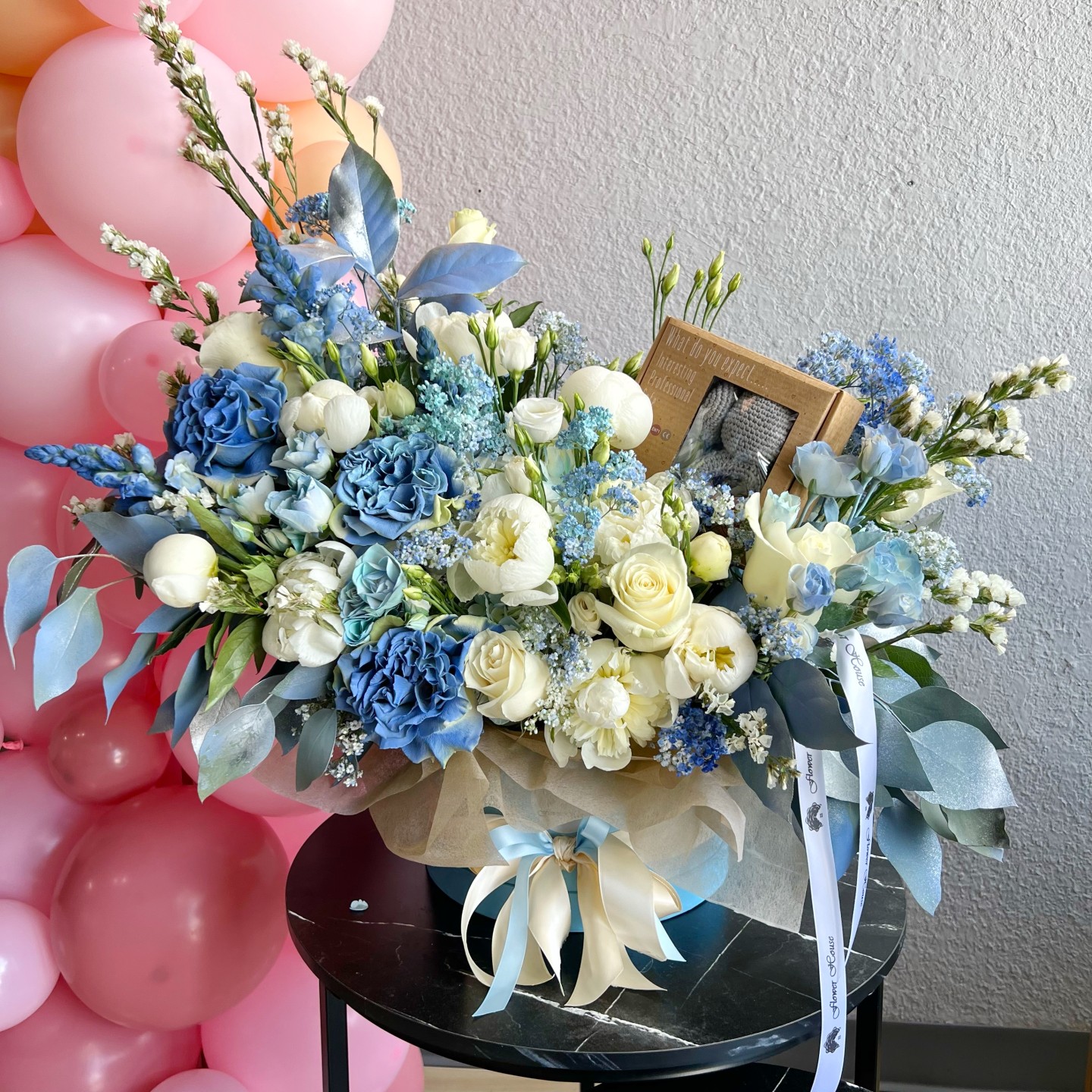 Welcome Baby Boy Flower Basket With Gift Box