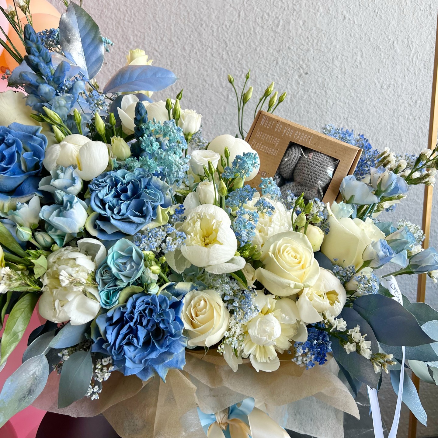 Welcome Baby Boy Flower Basket With Gift Box