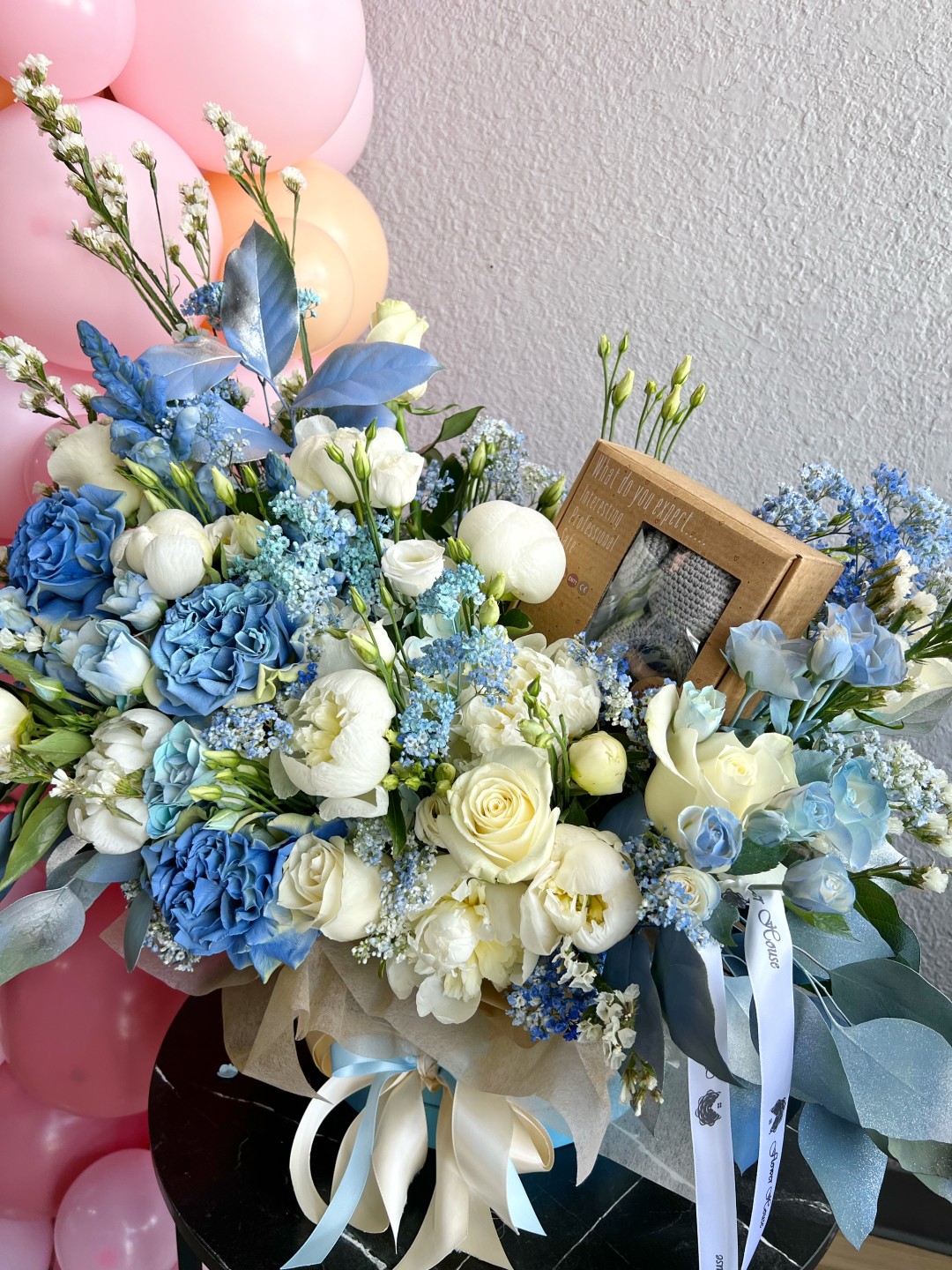 Welcome Baby Boy Flower Basket With Gift Box