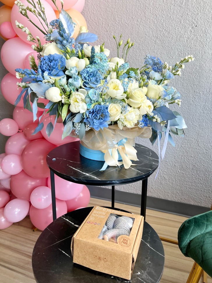 Welcome Baby Boy Flower Basket With Gift Box