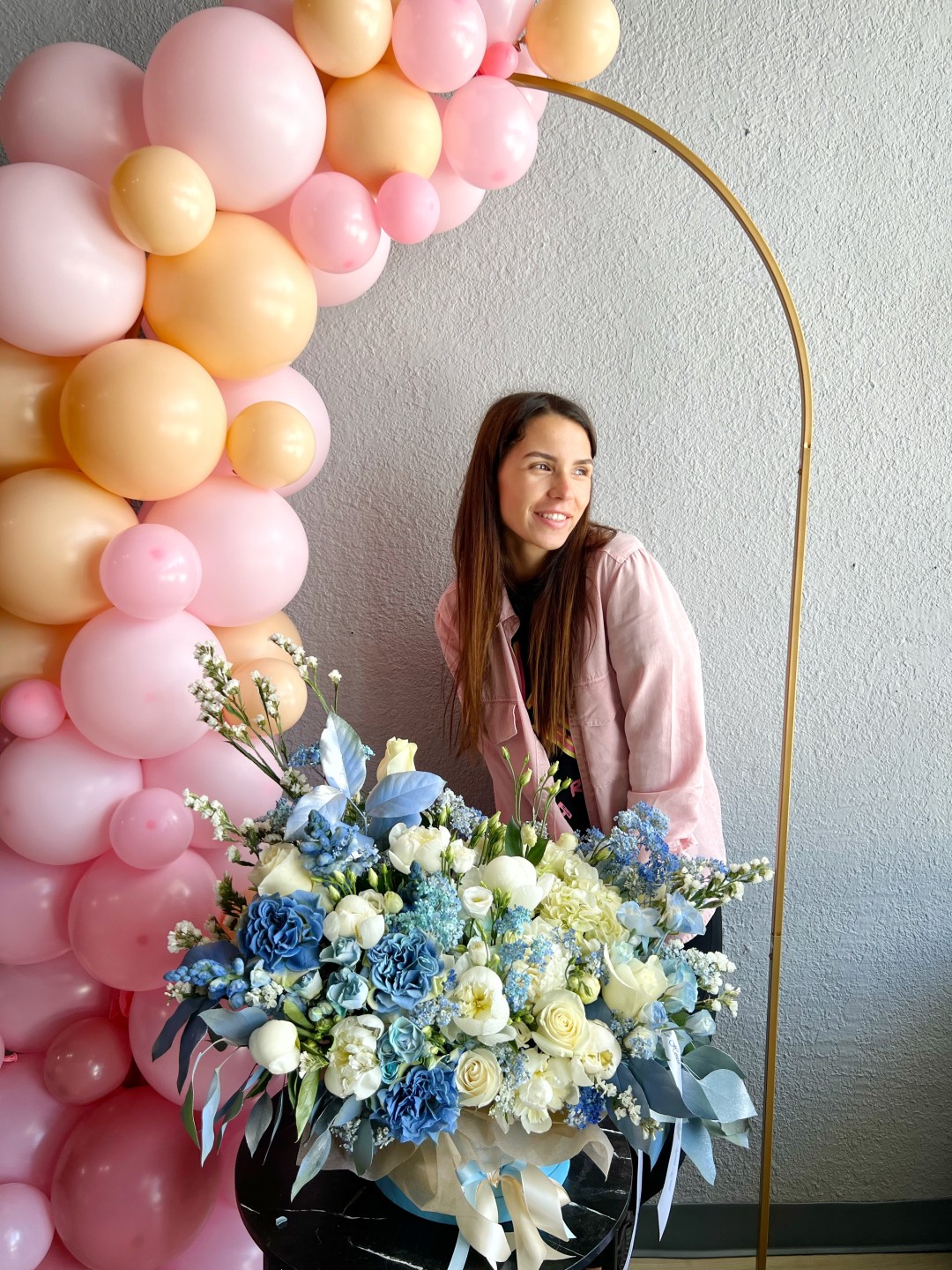 Welcome Baby Boy Flower Basket With Gift Box