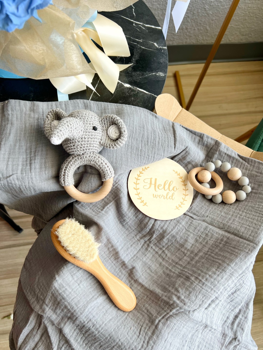 Welcome Baby Boy Flower Basket With Gift Box