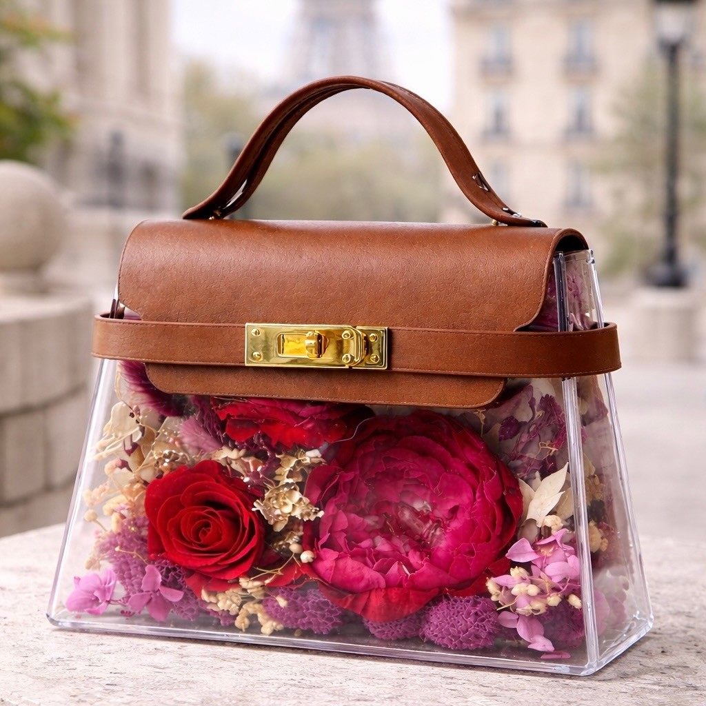 Luxury Acrylic Floral Handbag with Preserved Peony Luxury Acrylic Floral Handbag with Preserved Peony