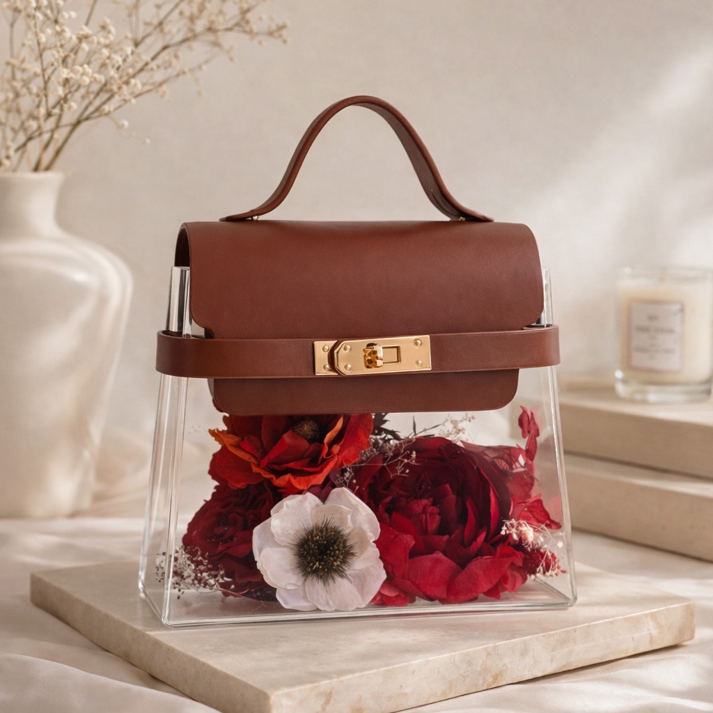 Luxury Acrylic Floral Handbag with Preserved Peony 