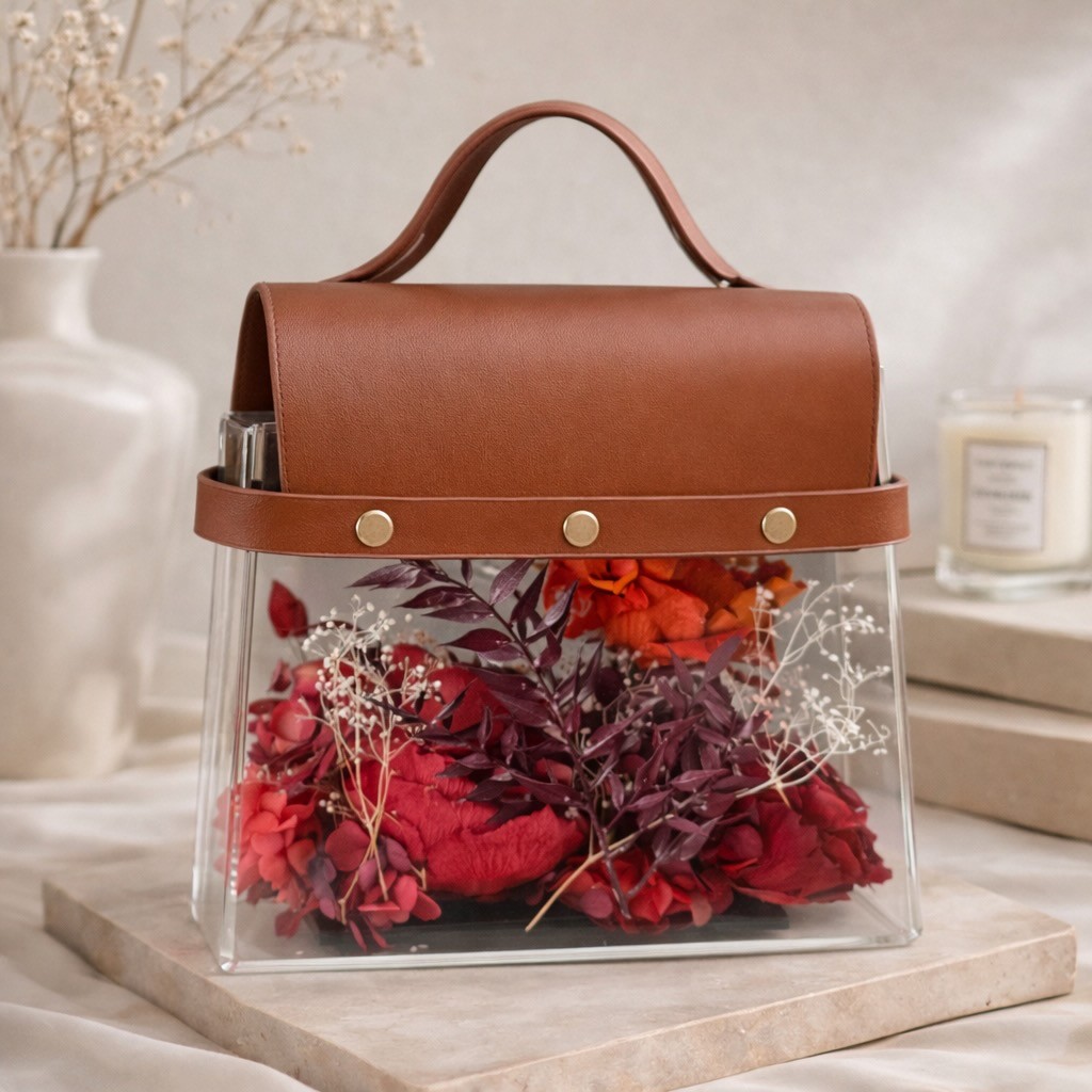 Luxury Acrylic Floral Handbag with Preserved Peony 