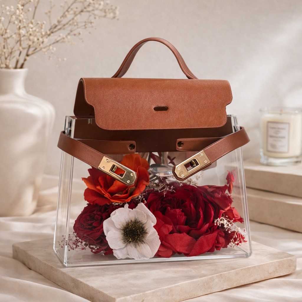 Luxury Acrylic Floral Handbag with Preserved Peony 