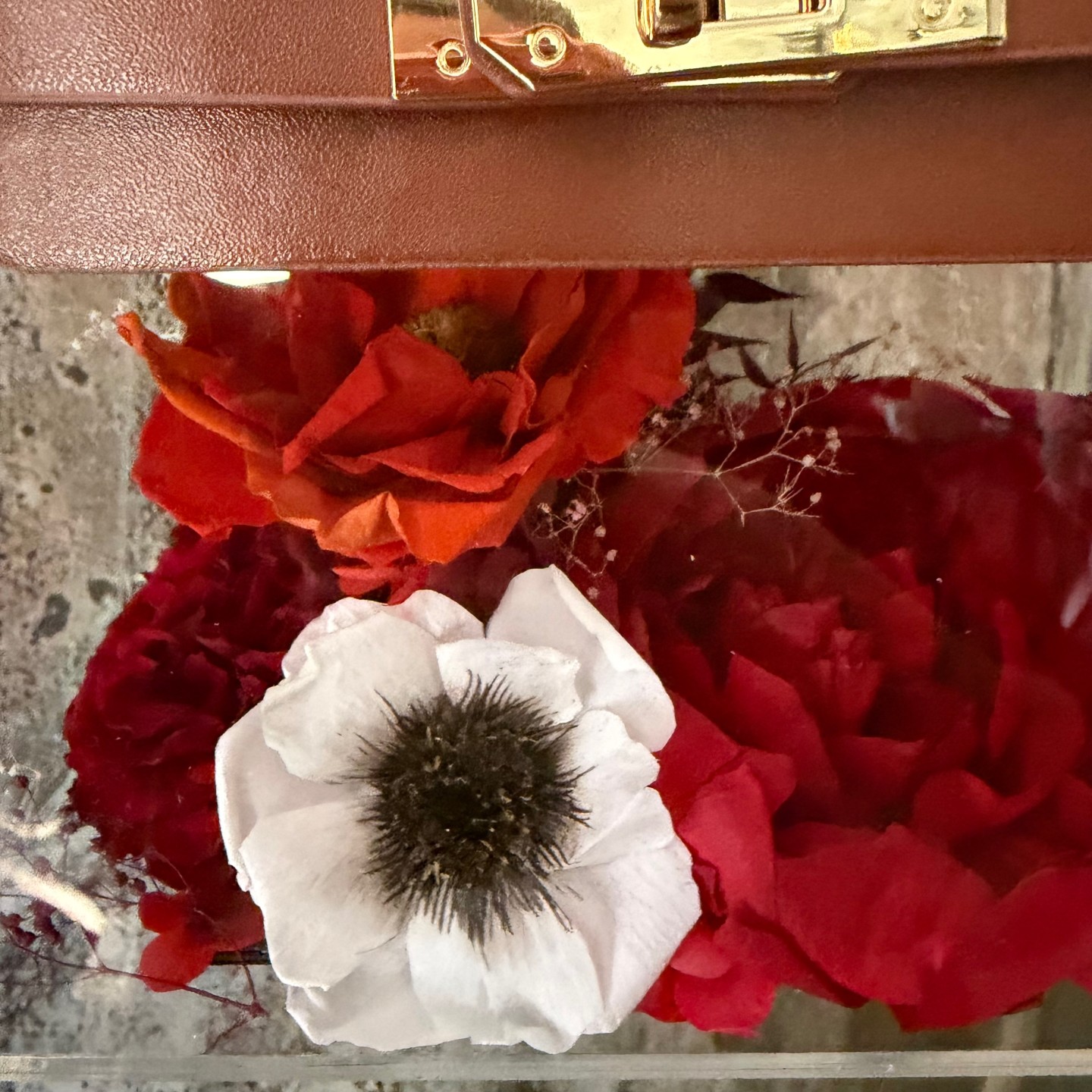 Luxury Acrylic Floral Handbag with Preserved Peony 