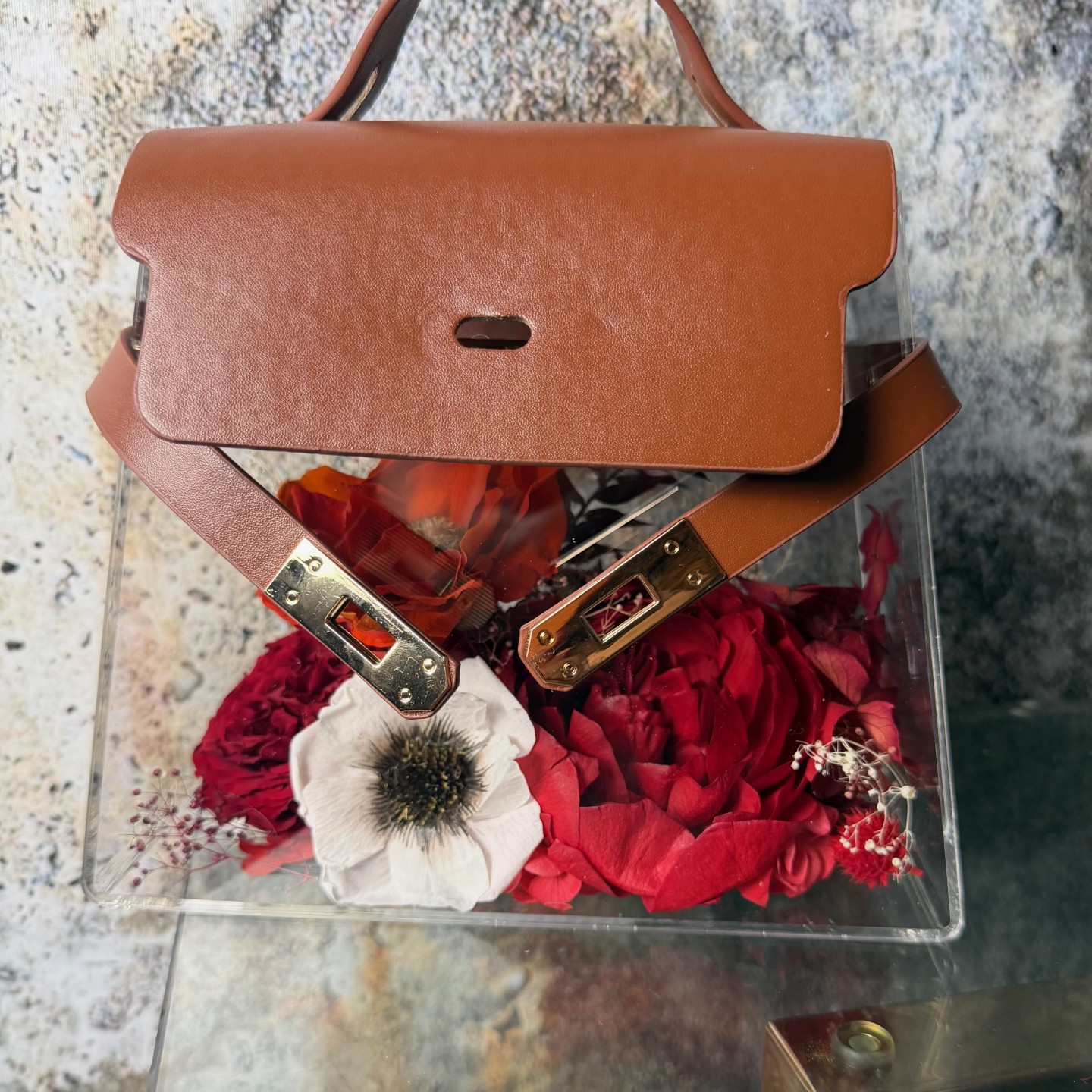 Luxury Acrylic Floral Handbag with Preserved Peony 