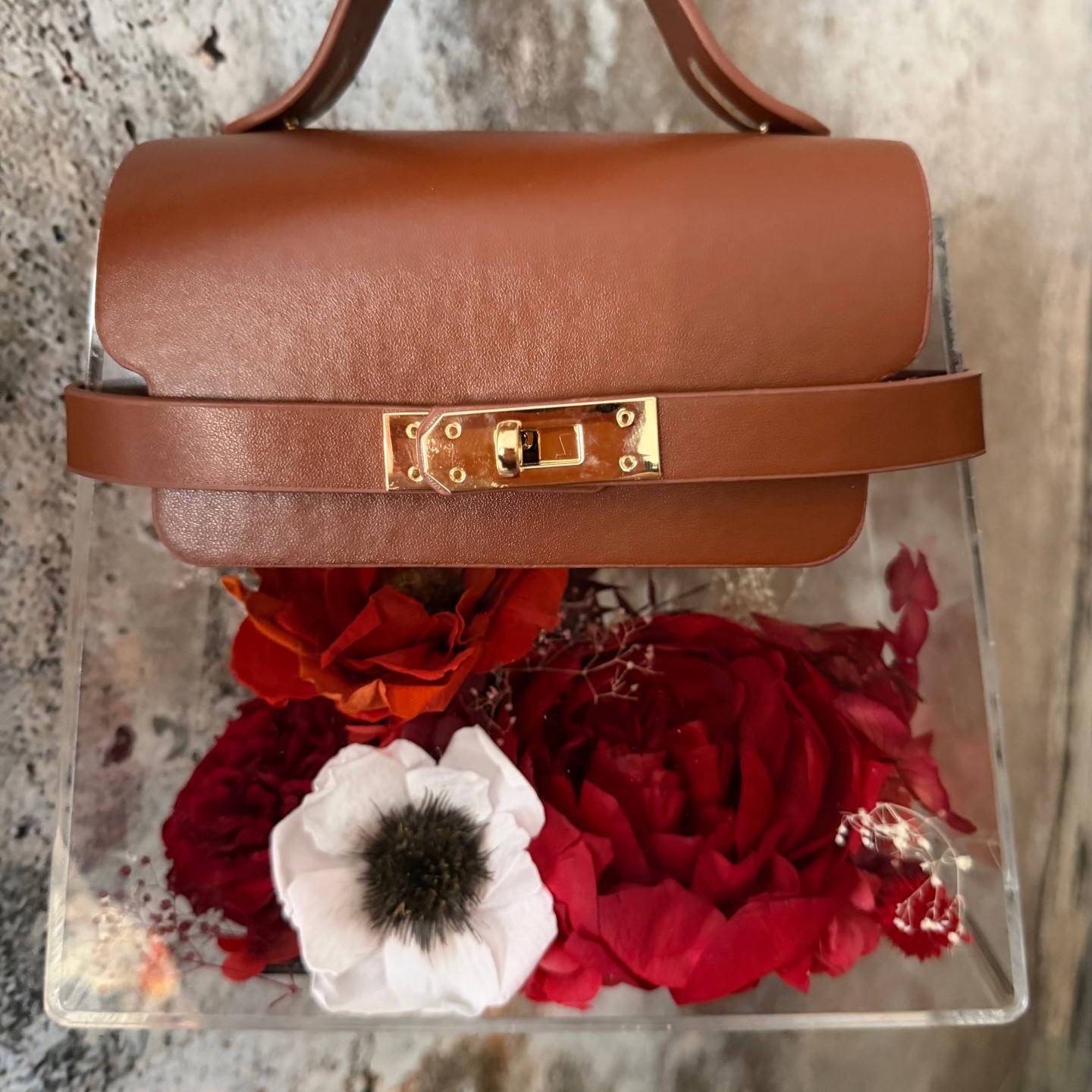 Luxury Acrylic Floral Handbag with Preserved Peony 