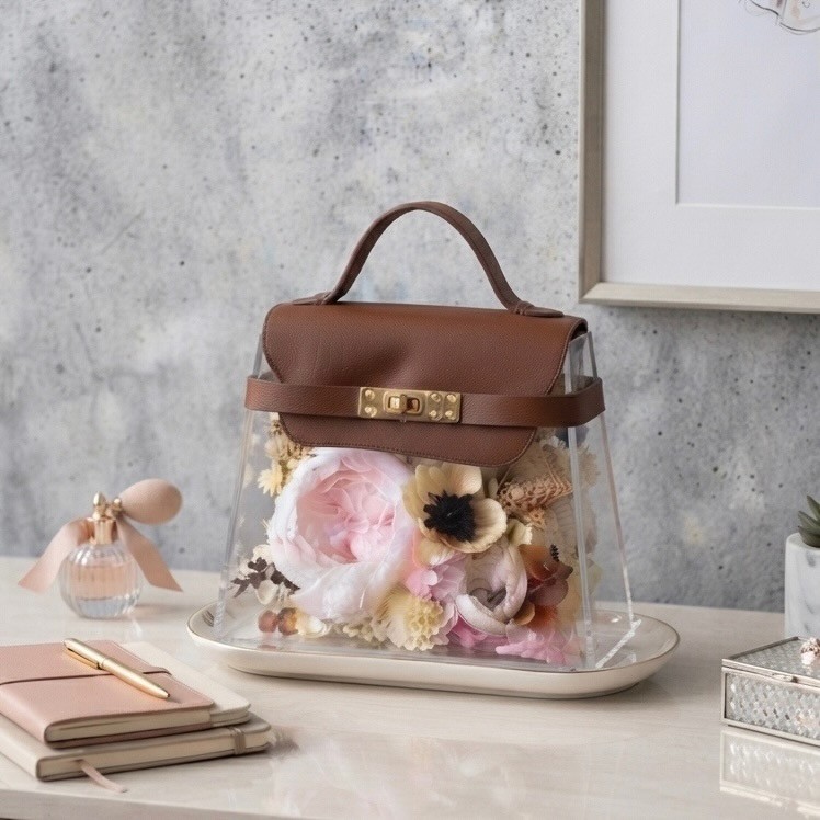 Luxury Acrylic Floral Handbag with Preserved Peony 
