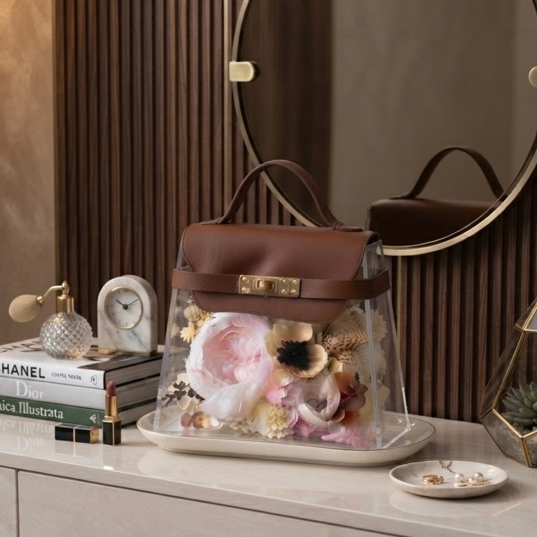 Luxury Acrylic Floral Handbag with Preserved Peony 