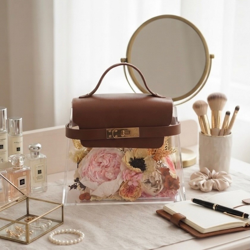 Luxury Acrylic Floral Handbag with Preserved Peony 