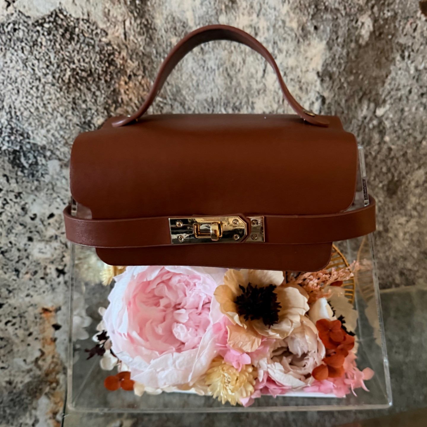 Luxury Acrylic Floral Handbag with Preserved Peony 