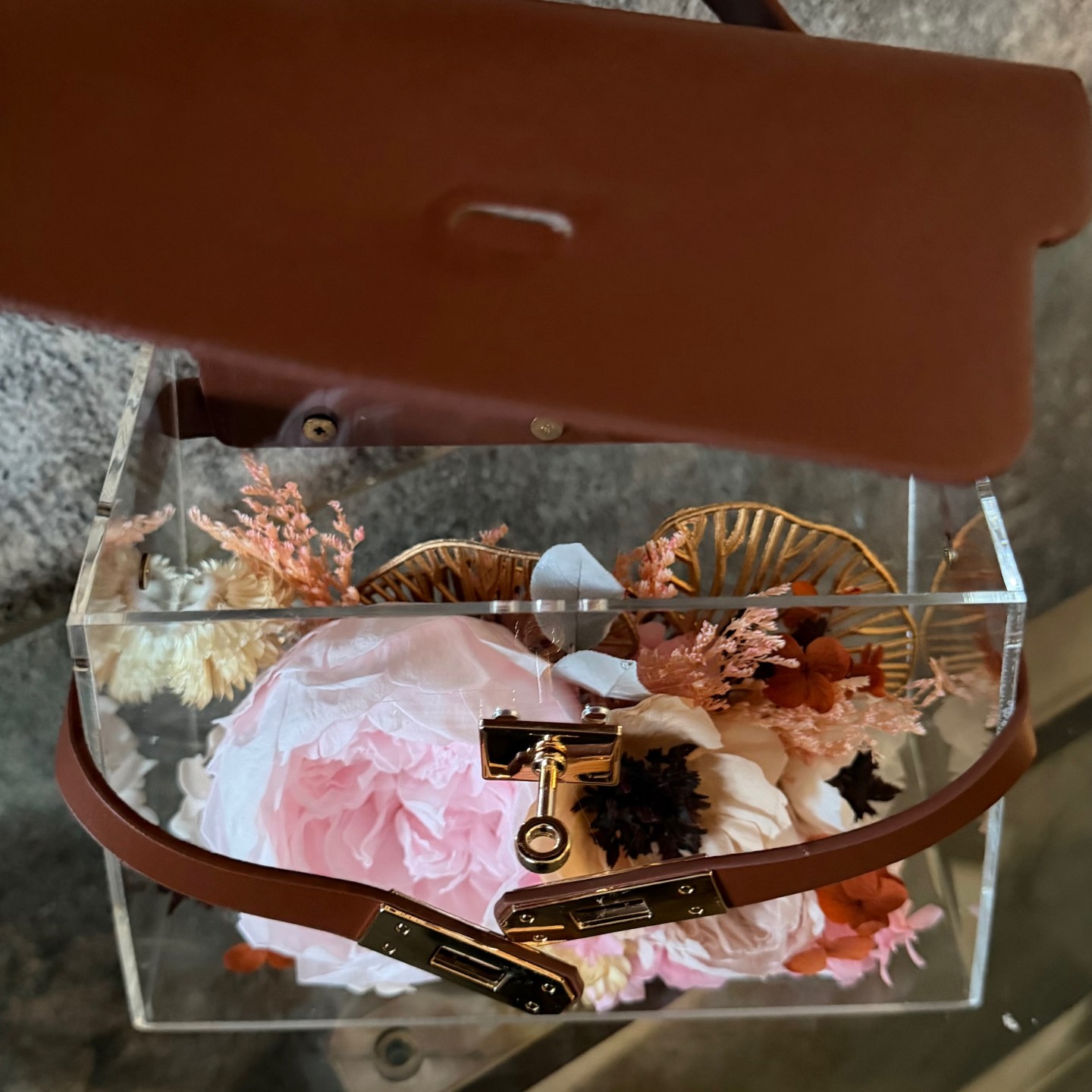 Luxury Acrylic Floral Handbag with Preserved Peony 