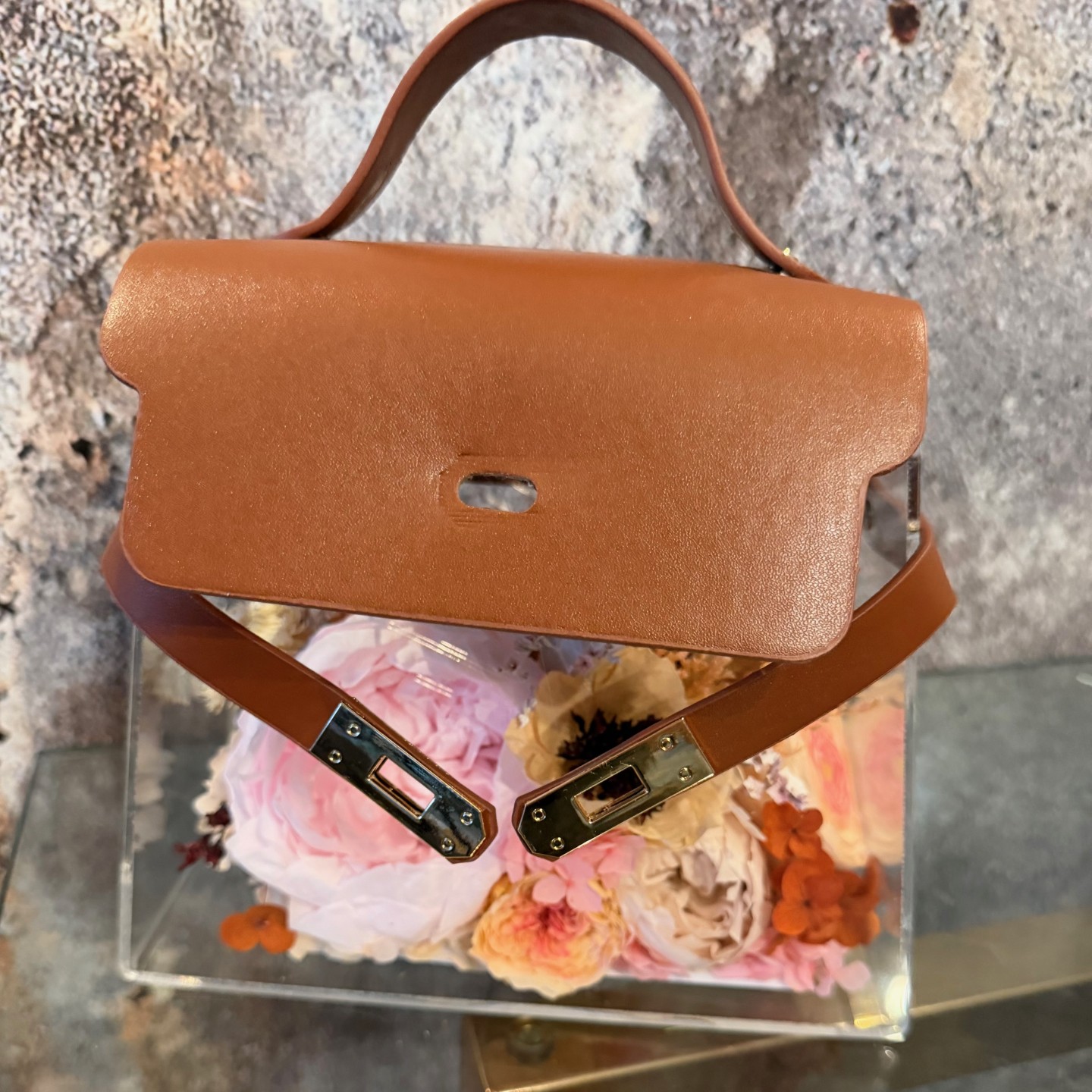 Luxury Acrylic Floral Handbag with Preserved Peony 
