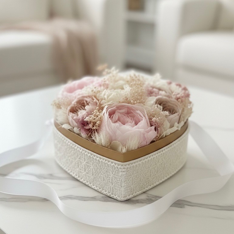 Preserved Peony Heart in Acrylic Box Preserved Peony Heart in Acrylic Box