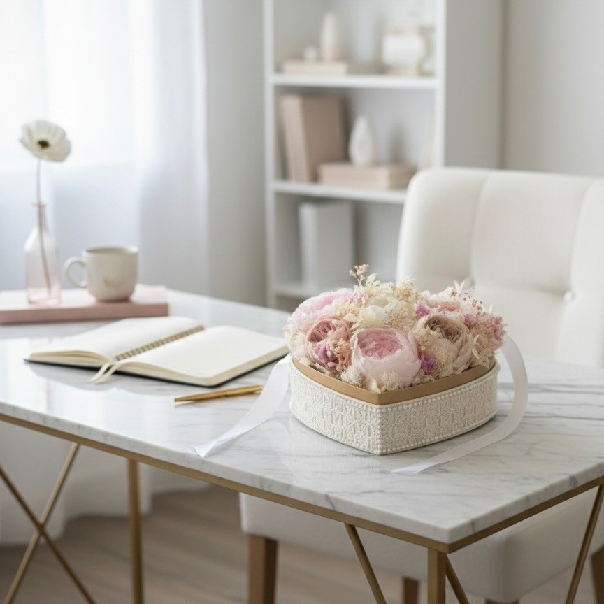 Preserved Peony Heart in Acrylic Box Preserved Peony Heart in Acrylic Box