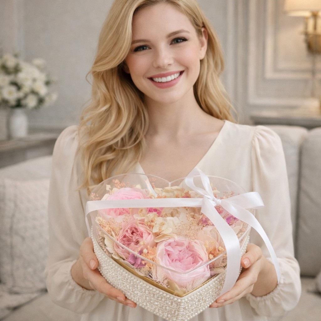 Preserved Peony Heart in Acrylic Box Preserved Peony Heart in Acrylic Box