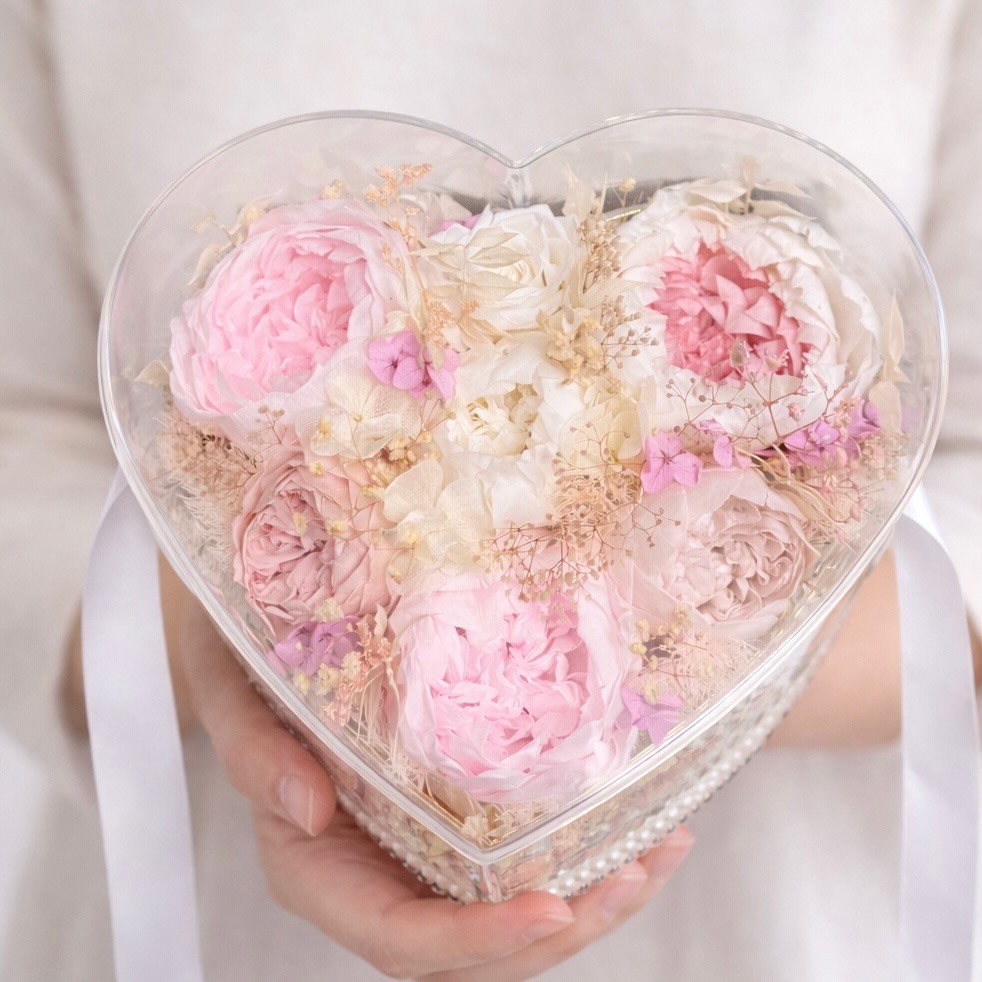 Preserved Peony Heart in Acrylic Box Preserved Peony Heart in Acrylic Box