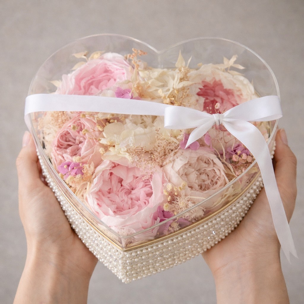 Preserved Peony Heart in Acrylic Box Preserved Peony Heart in Acrylic Box