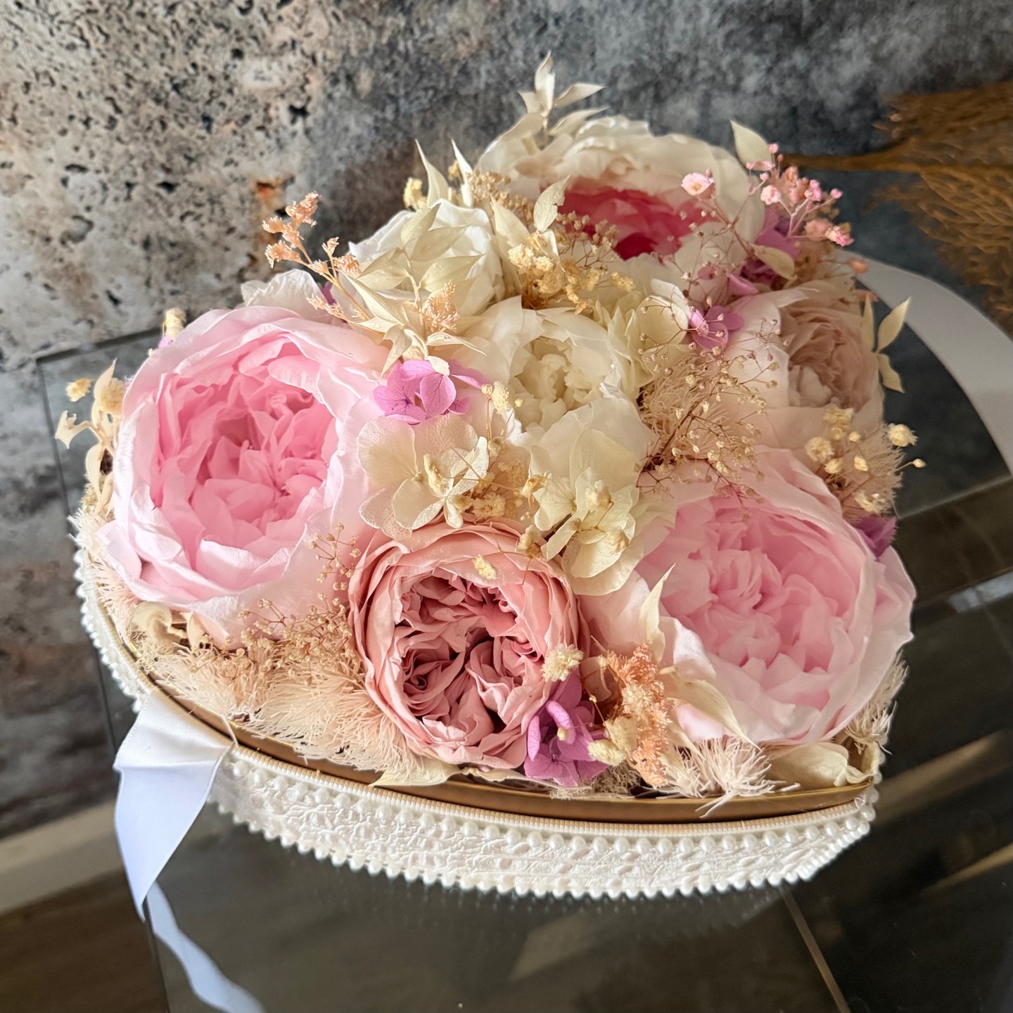 Preserved Peony Heart in Acrylic Box Preserved Peony Heart in Acrylic Box