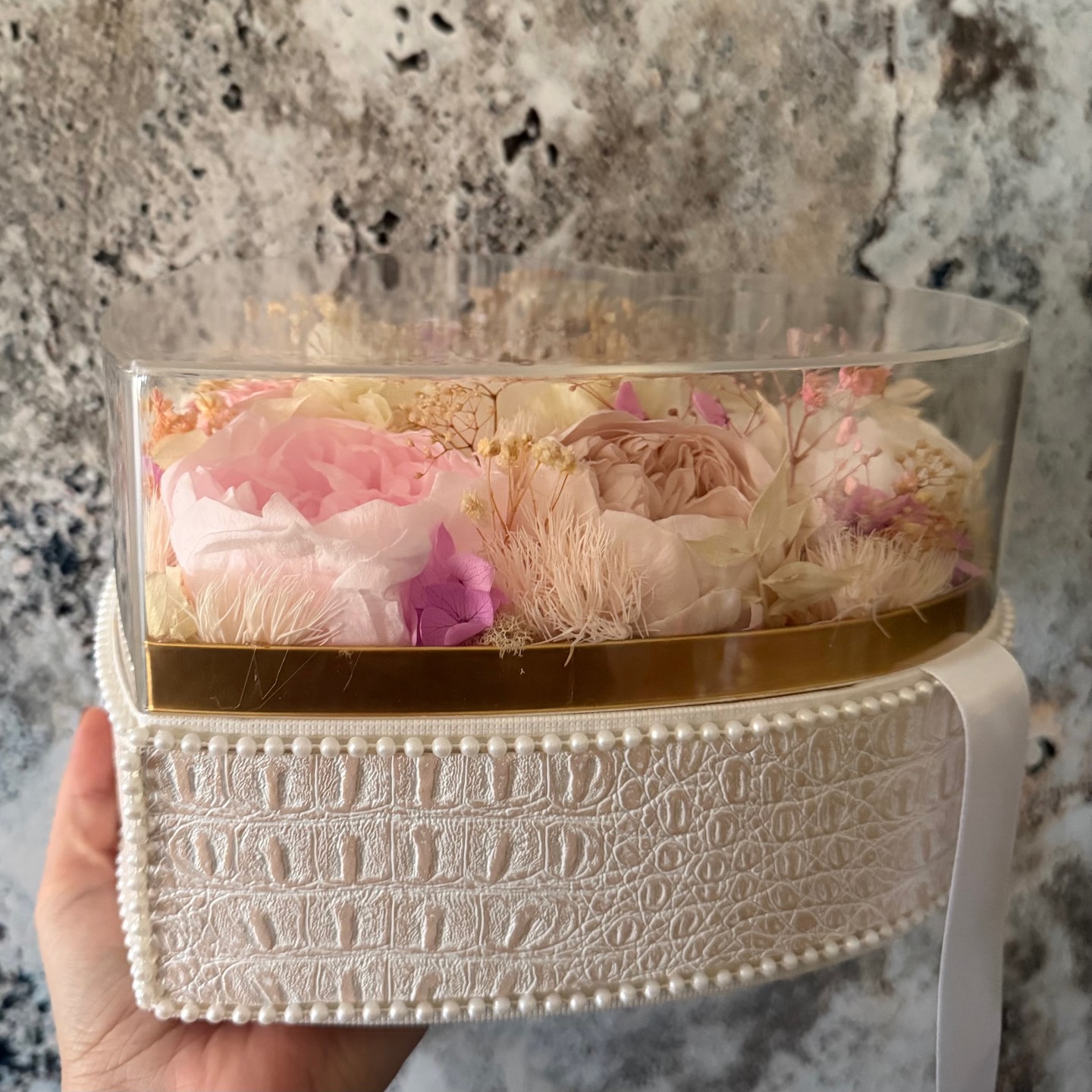 Preserved Peony Heart in Acrylic Box Preserved Peony Heart in Acrylic Box