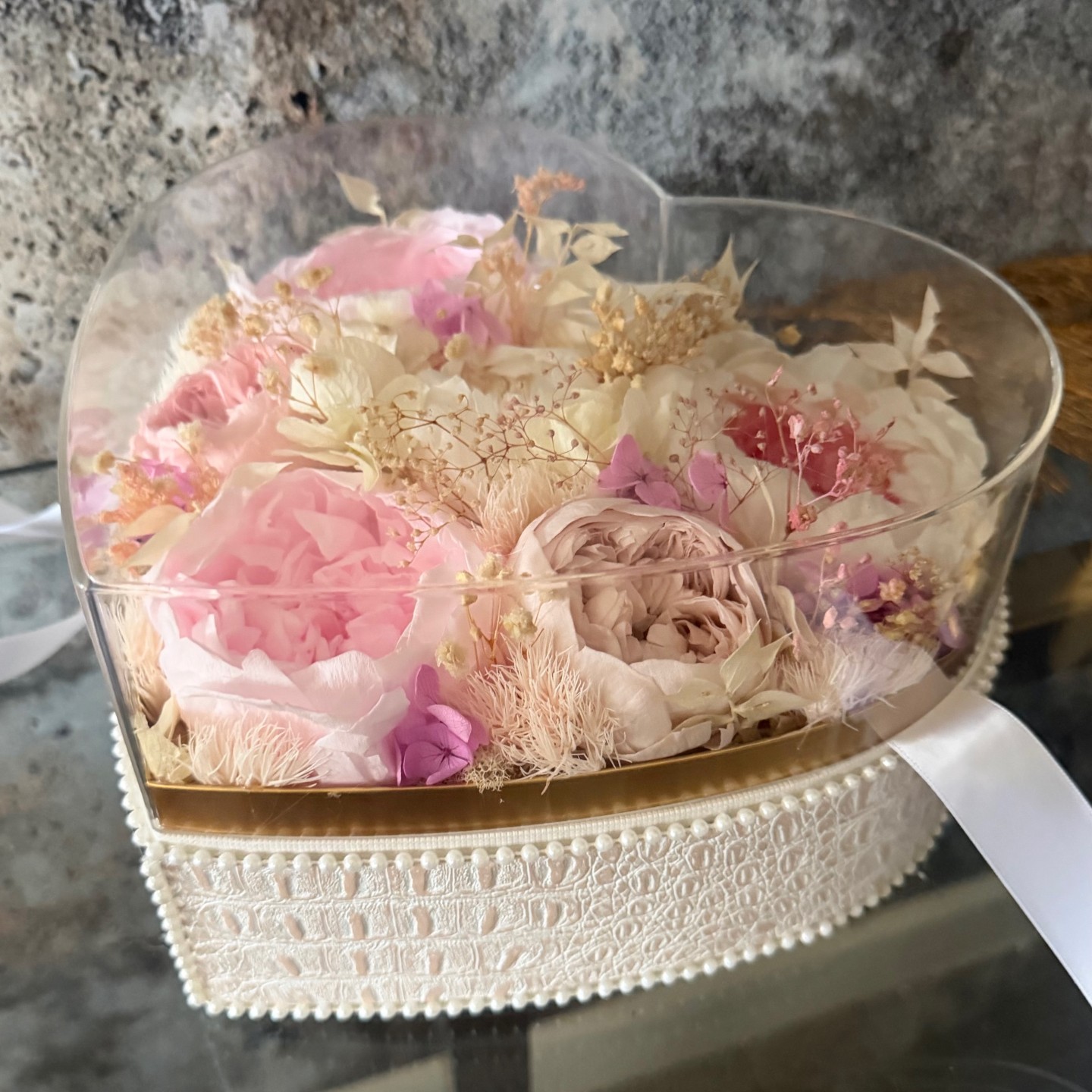 Preserved Peony Heart in Acrylic Box Preserved Peony Heart in Acrylic Box
