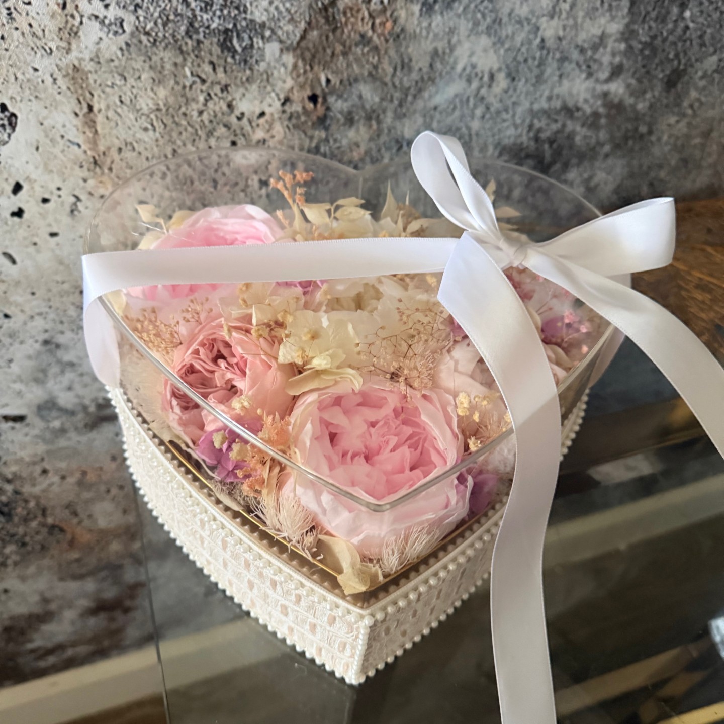 Preserved Peony Heart in Acrylic Box Preserved Peony Heart in Acrylic Box