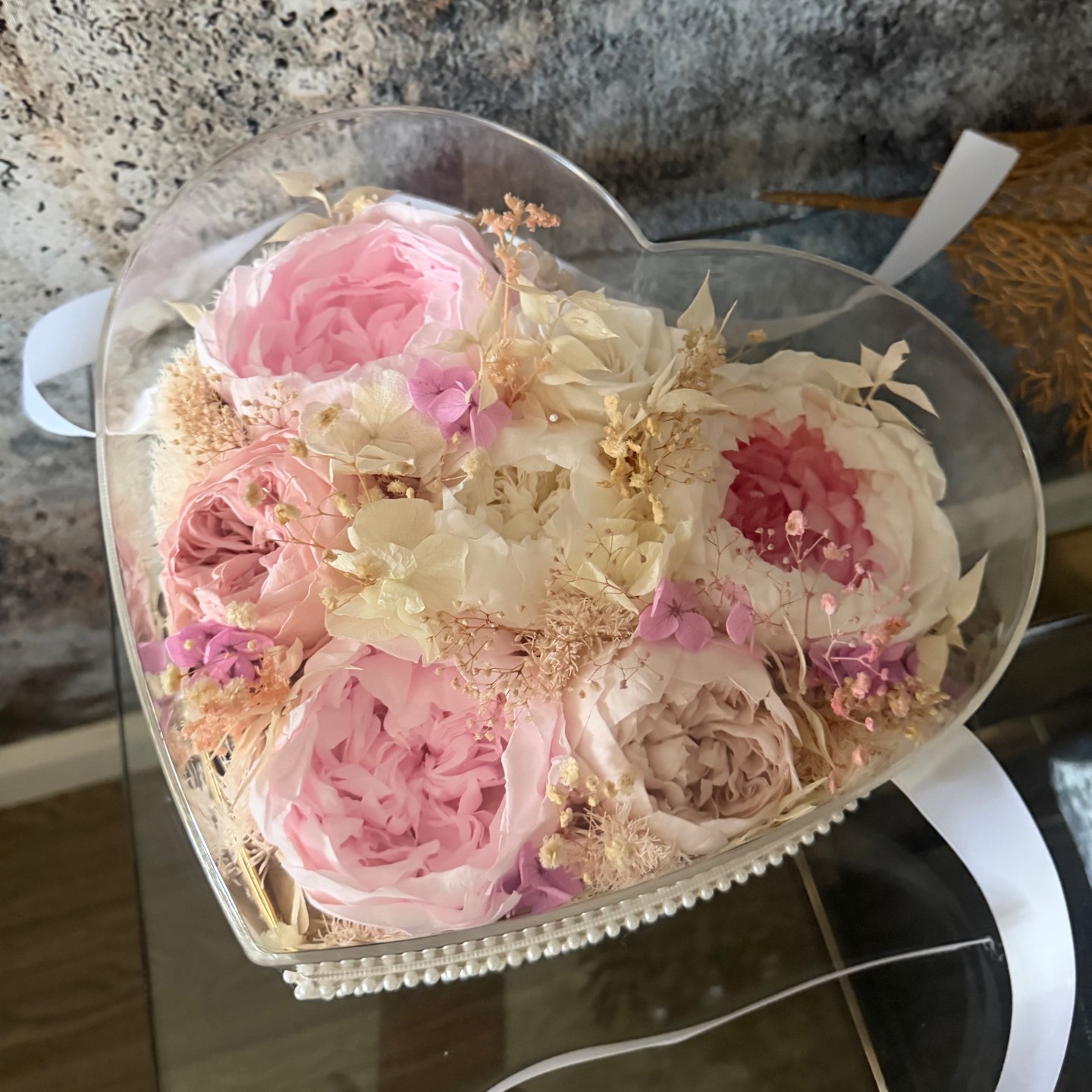 Preserved Peony Heart in Acrylic Box Preserved Peony Heart in Acrylic Box
