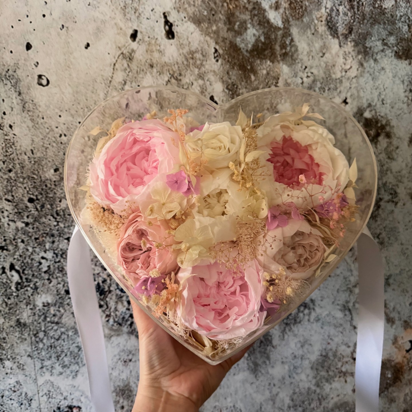 Preserved Peony Heart in Acrylic Box Preserved Peony Heart in Acrylic Box