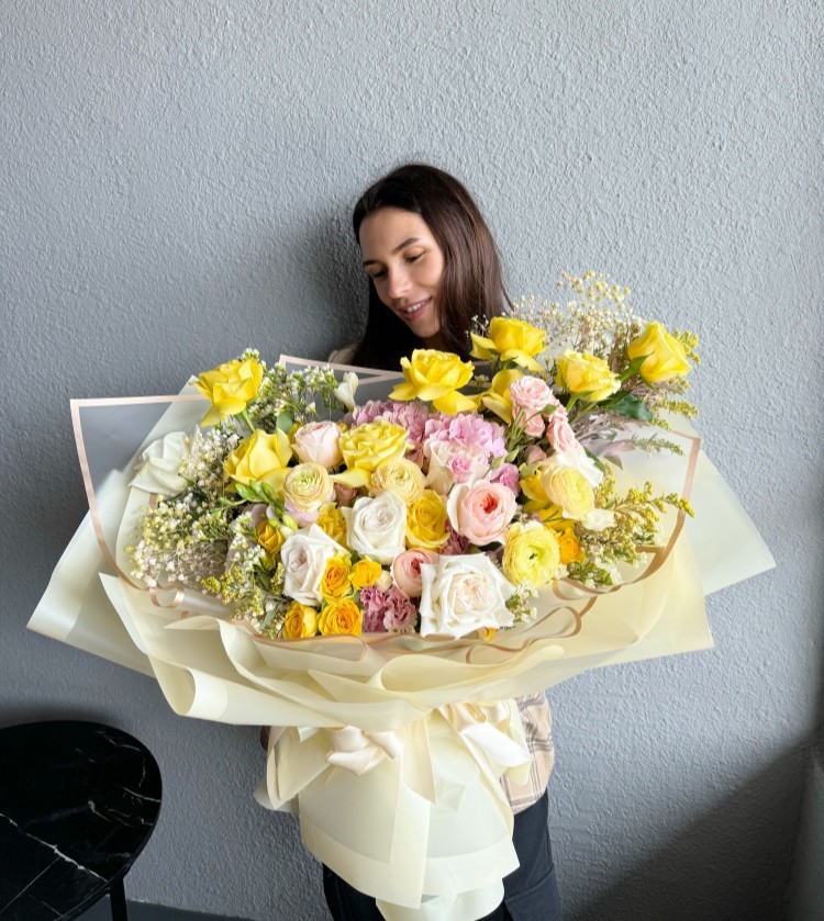 Yellow Astrid Fresh Hand Tied Flower Bouquet