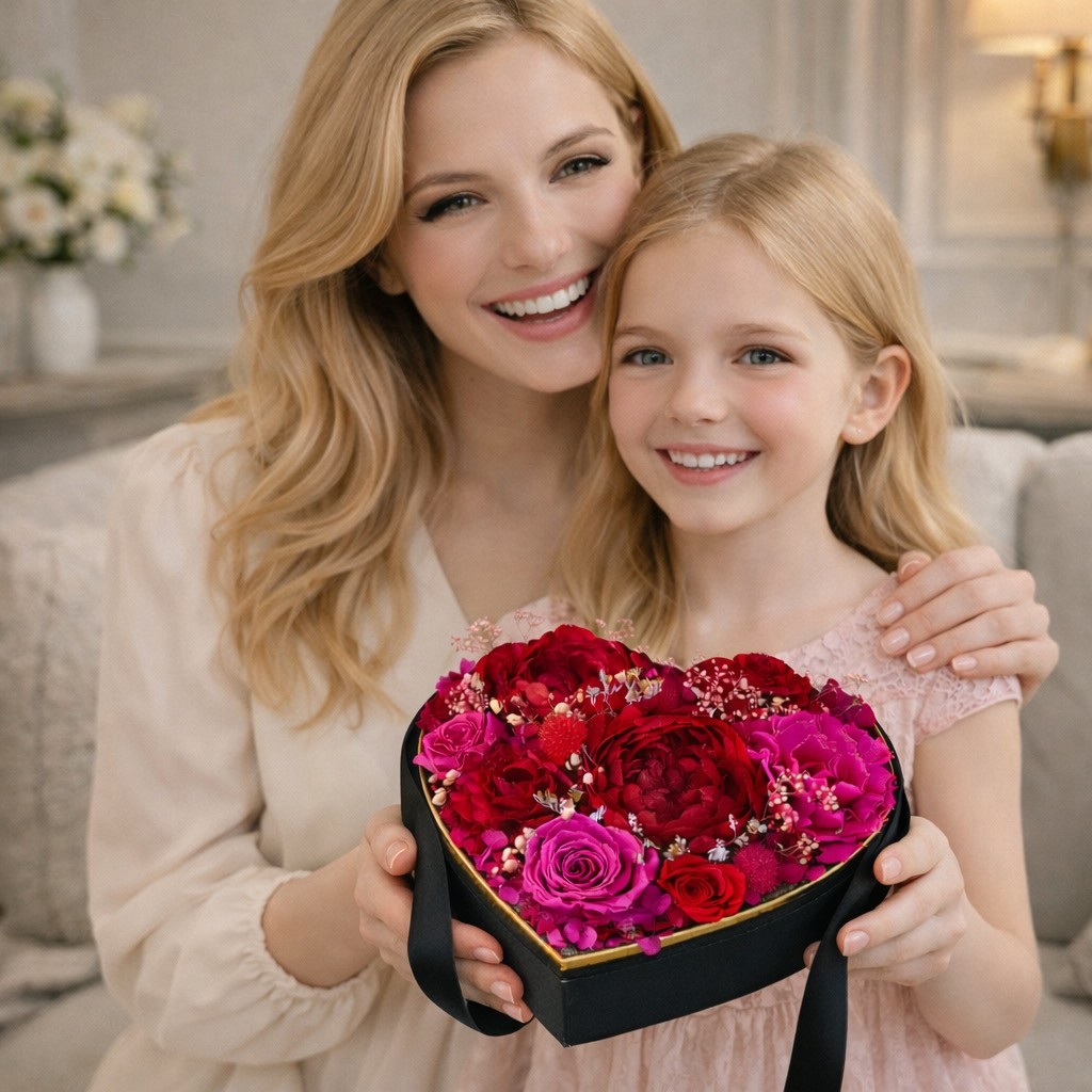 Preserved Peony Heart in Black Box | Red&Magenta Preserved Peony Heart in Black Box | Red&Magenta