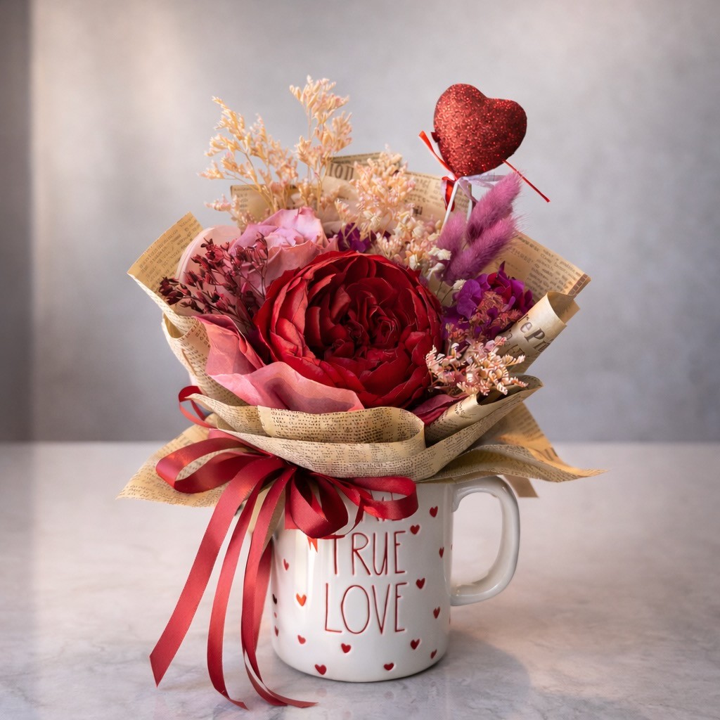 Preserved Peony Mug – Forever Flower Arrangement in “True Love” Cup Preserved Peony Mug – Forever Flower Arrangement in “True Love” Cup