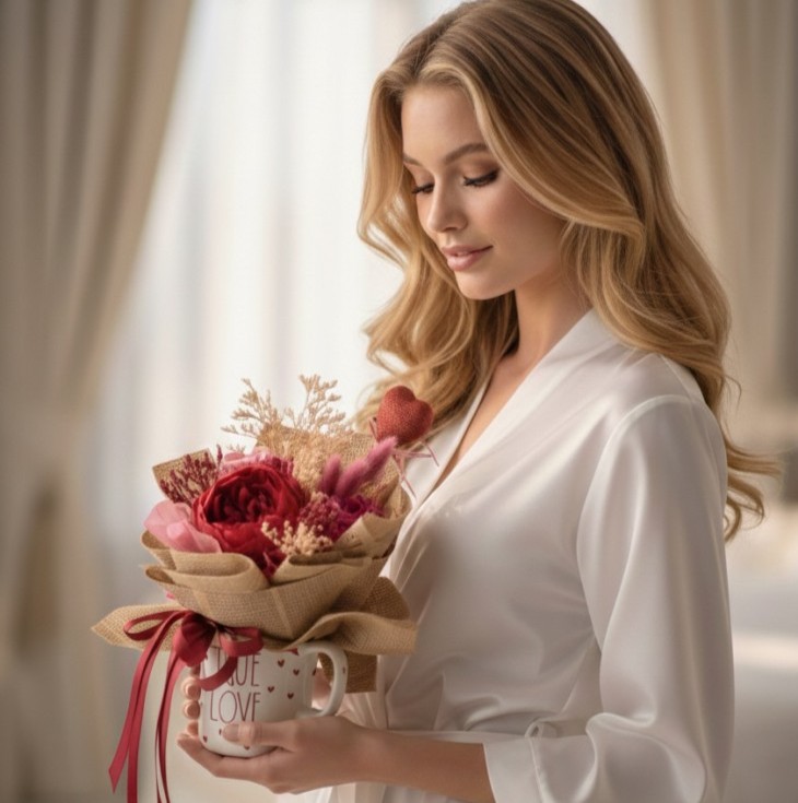 Preserved Peony Mug – Forever Flower Arrangement in “True Love” Cup