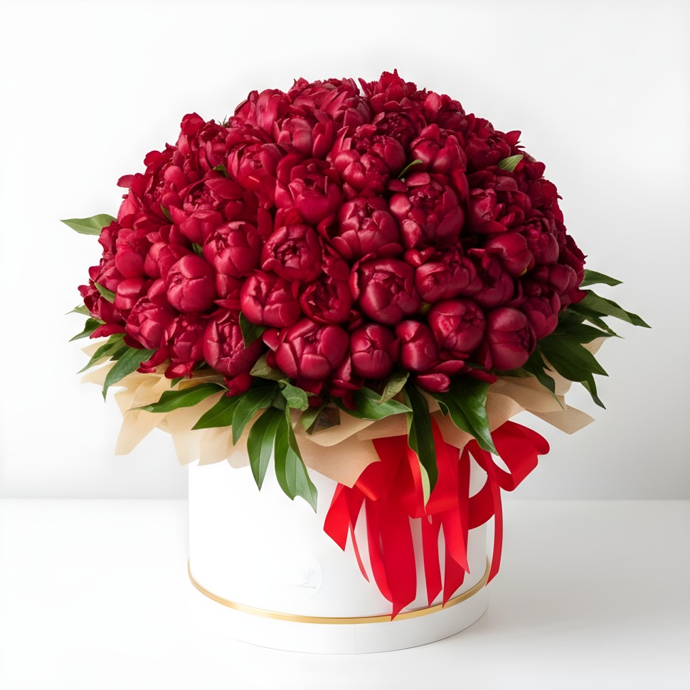 100 Burgundy Peonies Love Flower Box