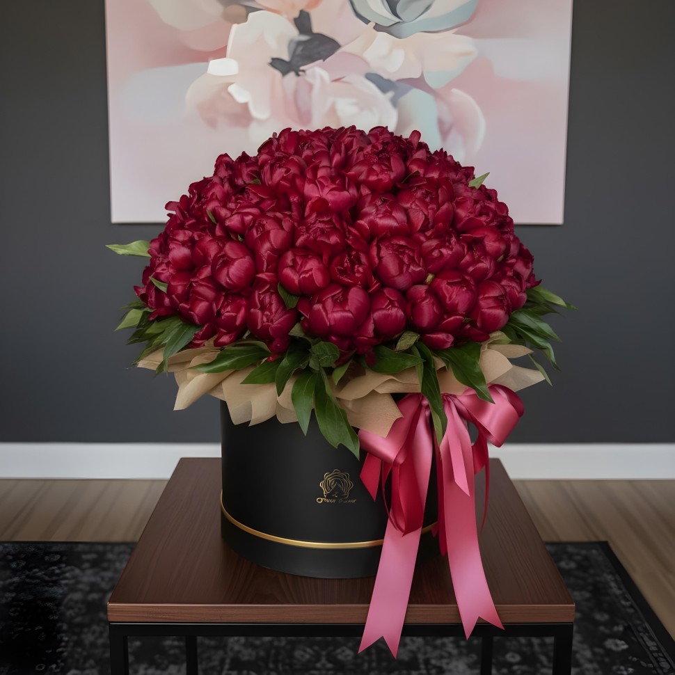 100 Burgundy Peonies Love Flower Box