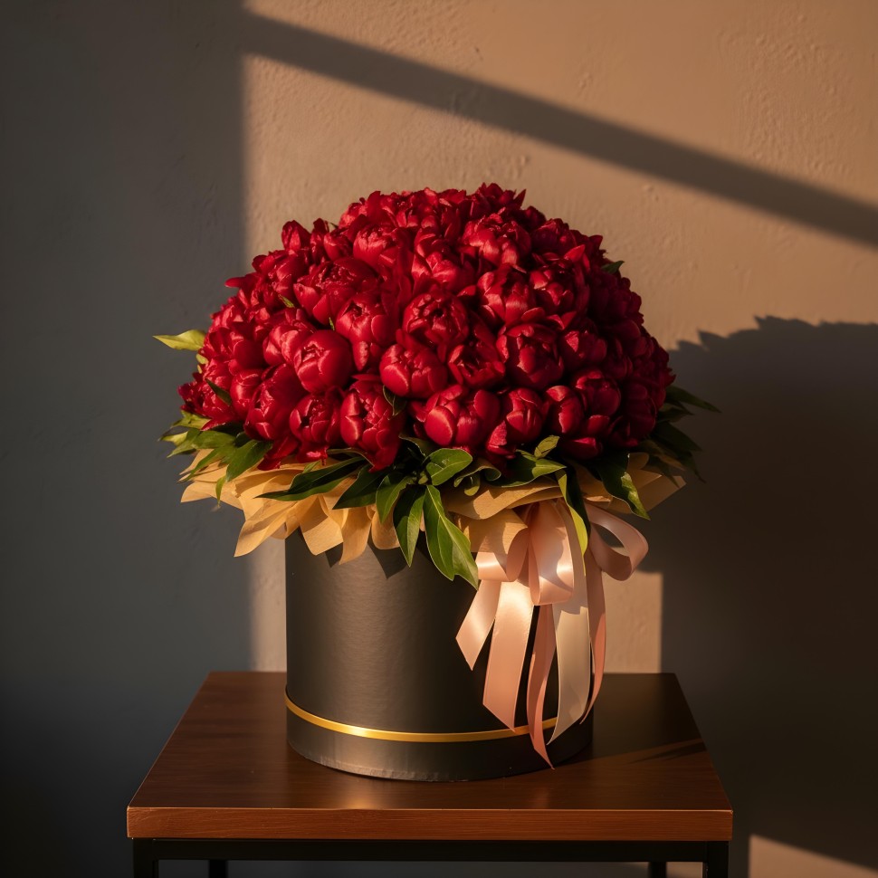 100 Burgundy Peonies Love Flower Box