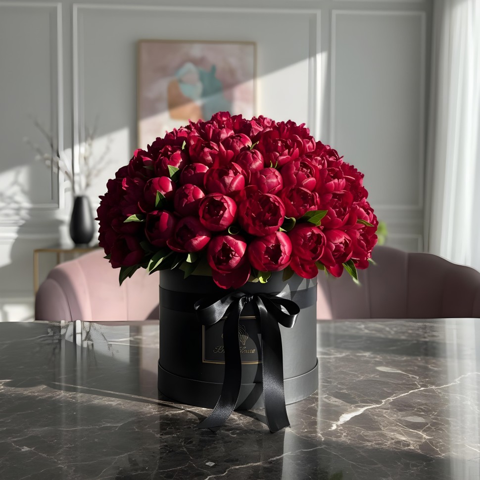 100 Burgundy Peonies Love Flower Box
