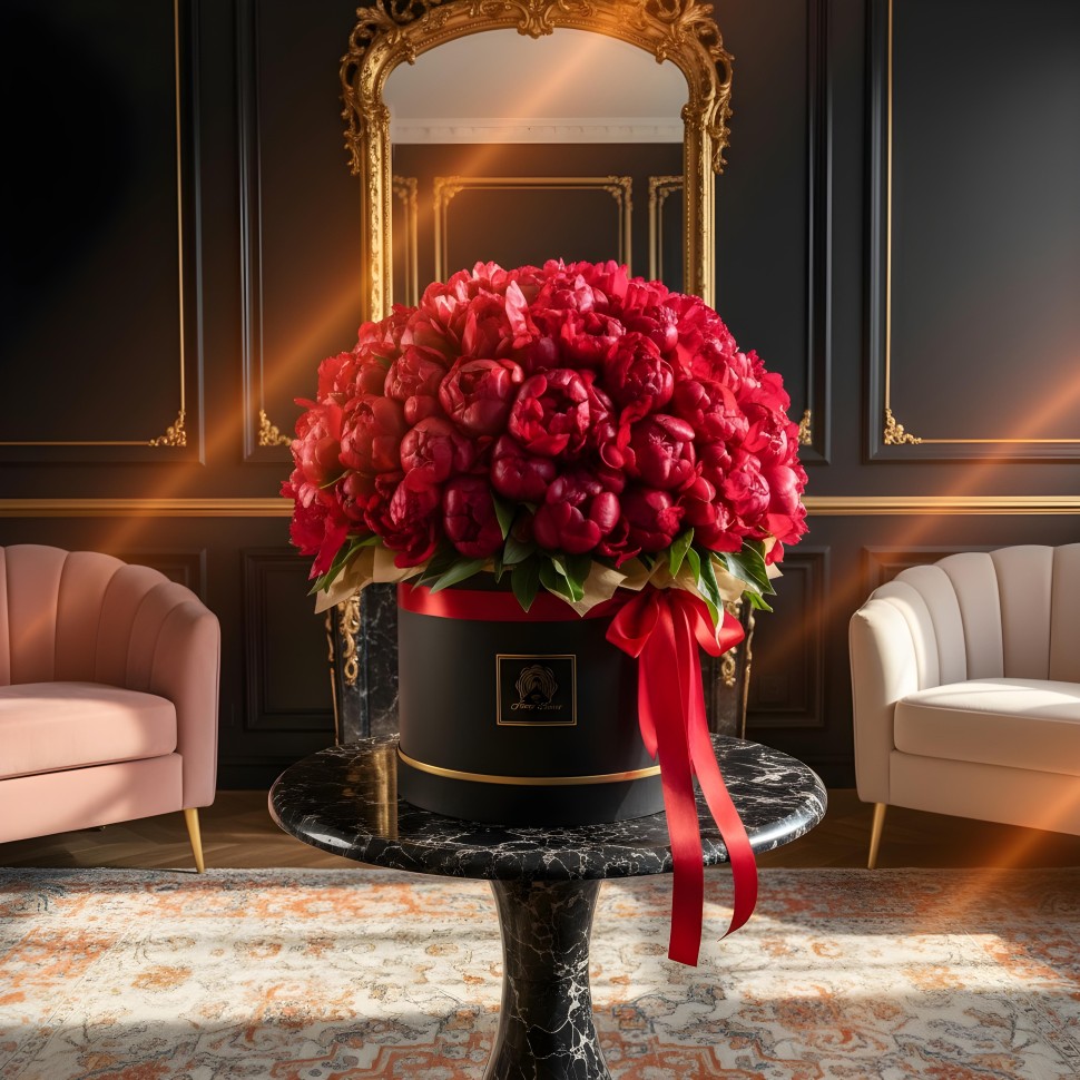 100 Burgundy Peonies Love Flower Box