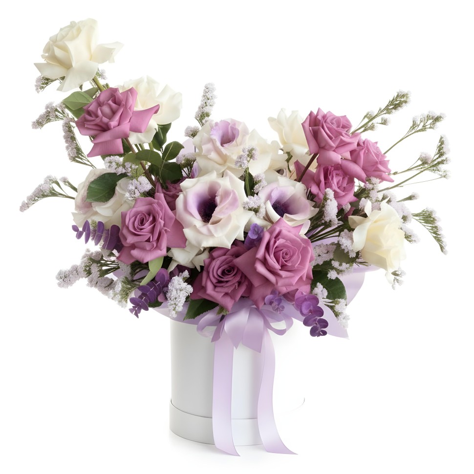 White & Purple Roses Sarai Fresh Flower Box