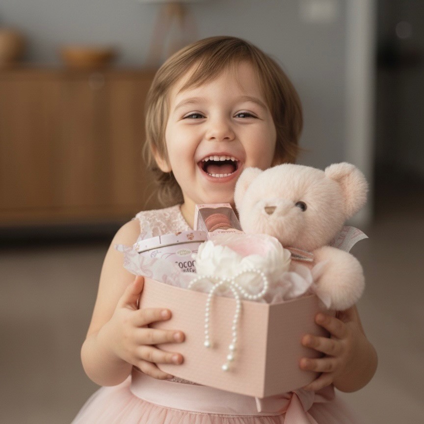 Heart-Shaped Gift Box With Teddy Bear, Preserved Peony In Vase and Macarons