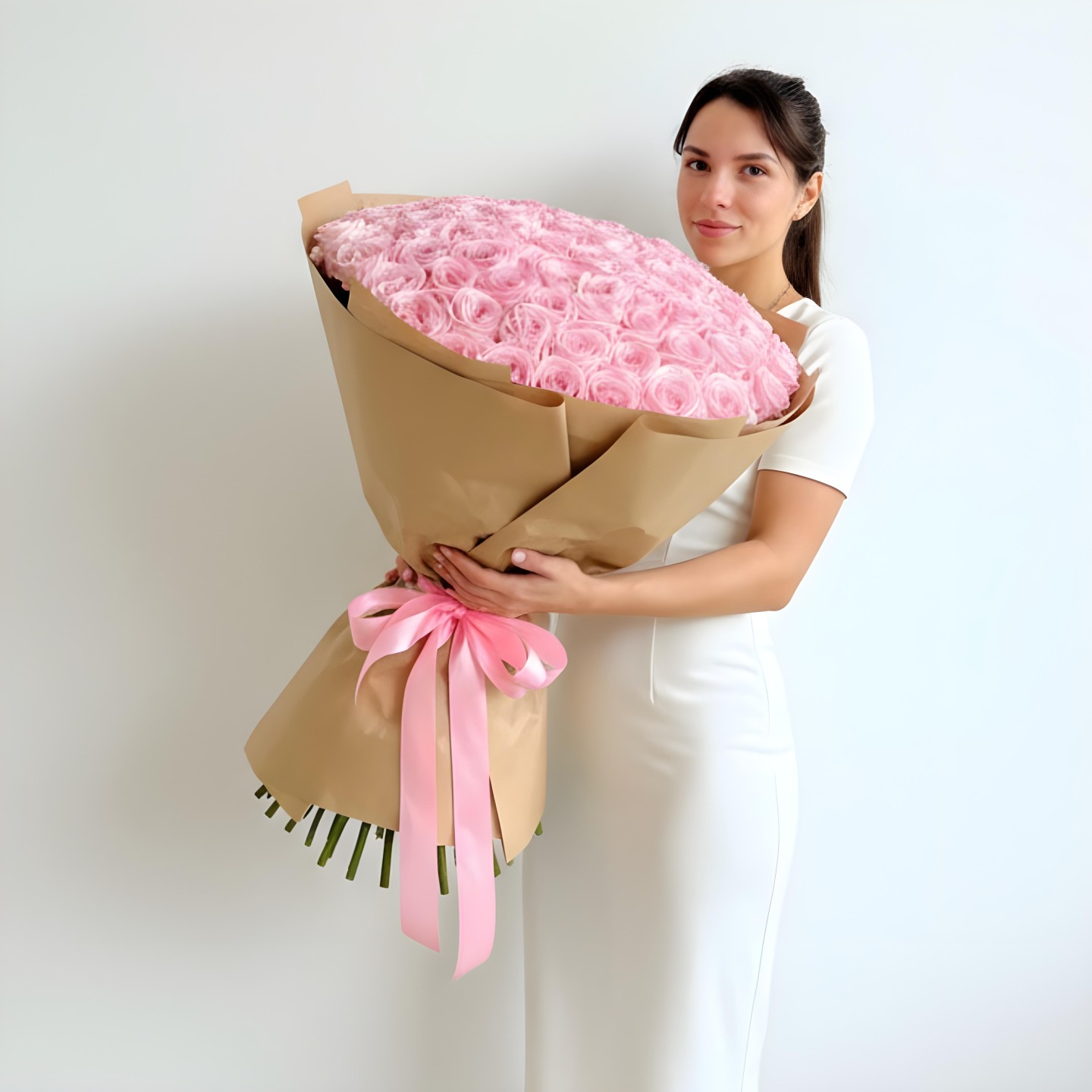 Pink O'Hara Garden Roses Hand Tied Bouquet (50, 75, 100 Stems)