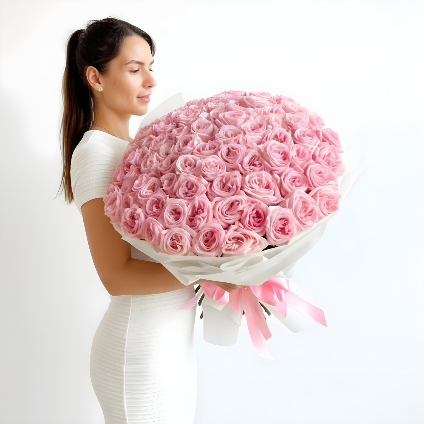 Pink O'Hara Garden Roses Hand Tied Bouquet (50, 75, 100 Stems)