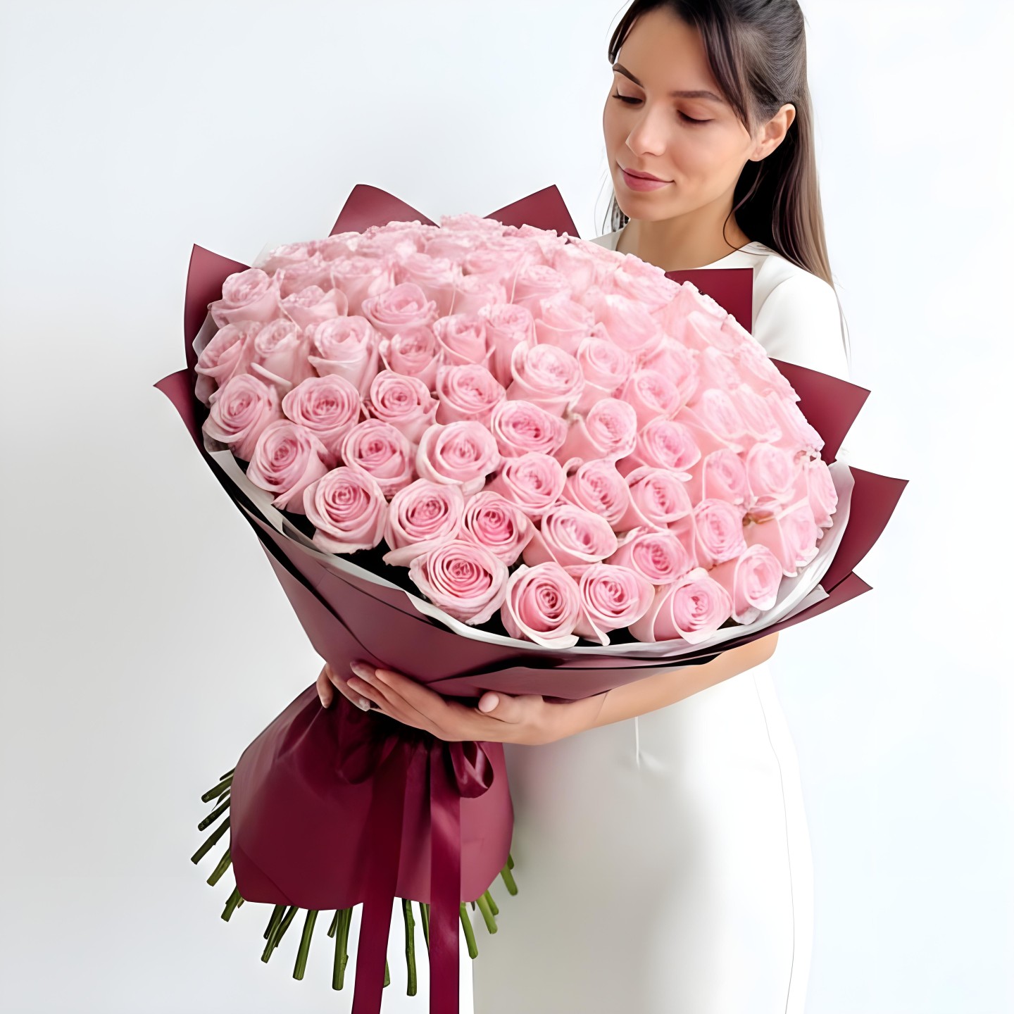 Pink O'Hara Garden Roses Hand Tied Bouquet (50, 75, 100 Stems)