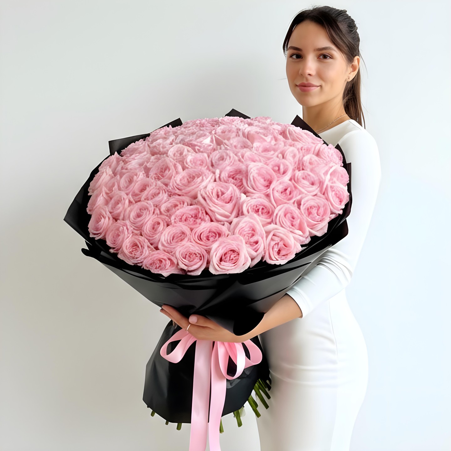 Pink O'Hara Garden Roses Hand Tied Bouquet (50, 75, 100 Stems)